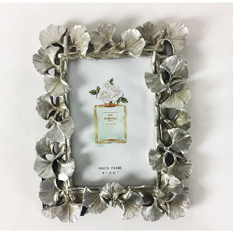 Marco original de resina de hoja dorada de Ginkgo, marco de fotos Vintage, para el hogar Decoración Retro, boda, artesanía, marco de fotos, , 4/6 pulgadas: 6 inch-Silver