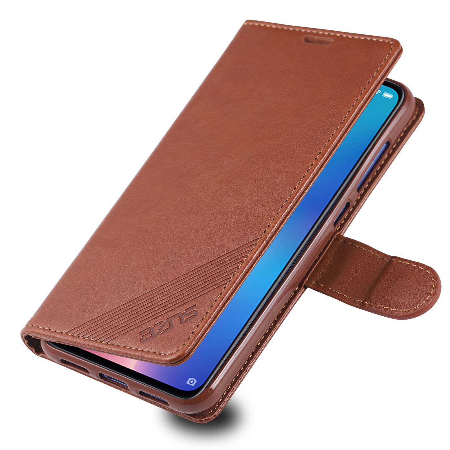 AZNS Honor 7X Case Flip Cover Leather Case For Huawei Honor 7X Pu Leather Phone Bags protective Holster: Brown / Case add Glass Film