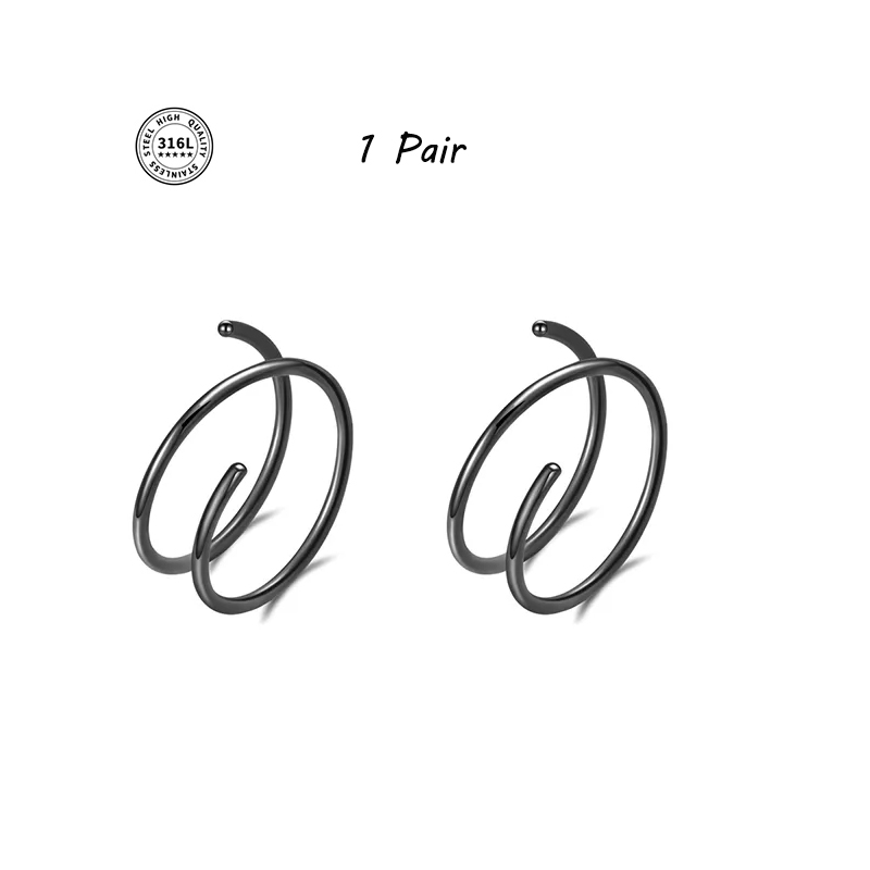 Anillo de nariz de doble aro de acero inoxidable para un solo Piercing, anillo de nariz en espiral cómodo 20G 8/10mm anillos de nariz finos joyería para Piercing