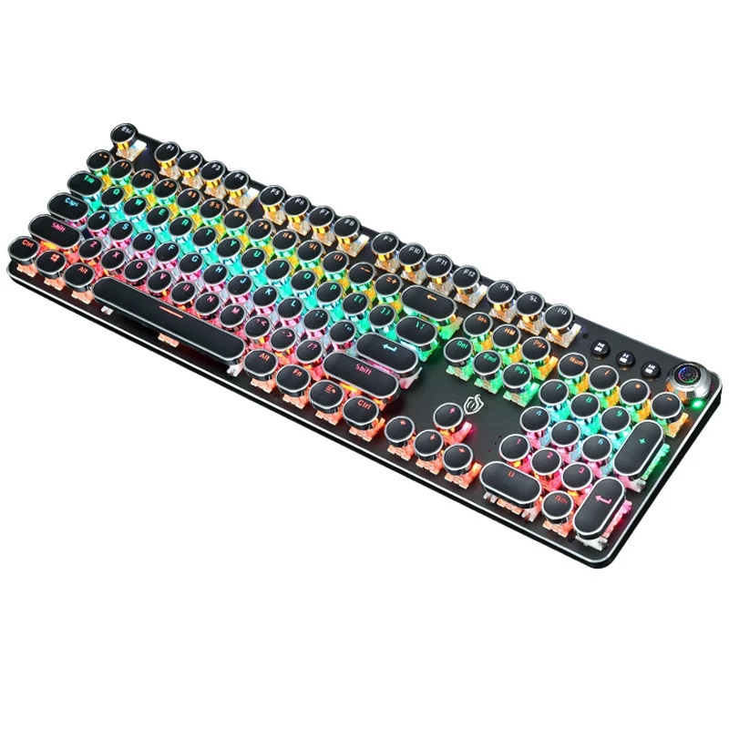 K820 retro punk plated knob light wired keyboard computer game green axis mechanical keyboard: Black
