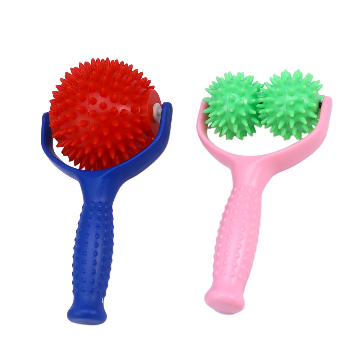 2pcs Roller Massager Plastic Portable Roller with Handle Hand Body Pain Relief Tool (Double Green with