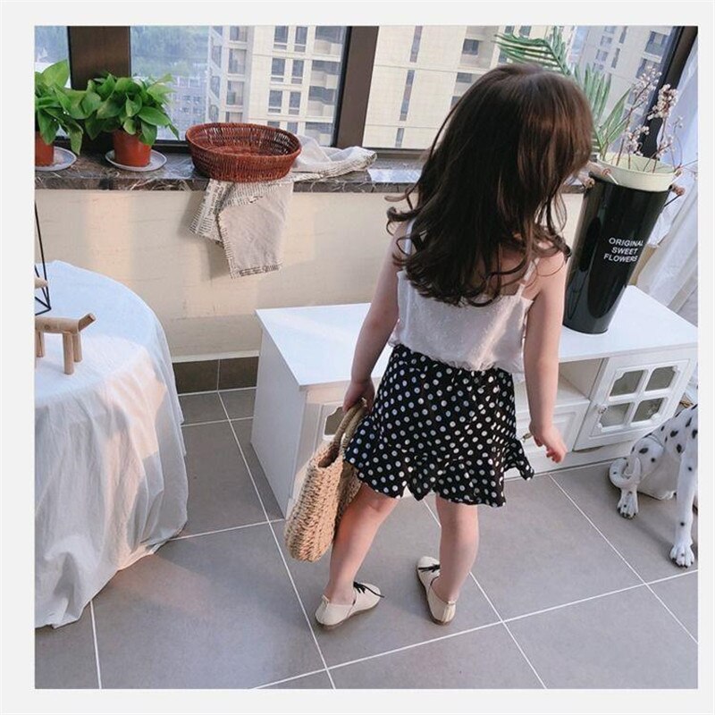 Gonna da bambina estiva gonna da bambina elasticizzata con macchie retrò per bambini gonna a coda di pesce in Chiffon colore nero P2 166