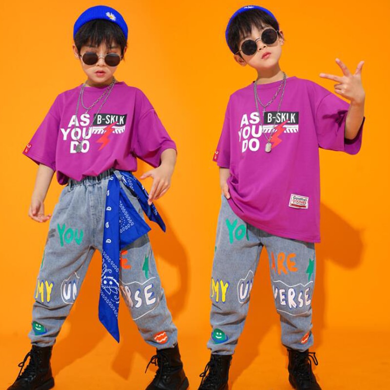 Barn hip hop dans kläder festival outfits lös t-shirt toppar jeans byxor pojke flickor jazz dans kostym kläder street wear