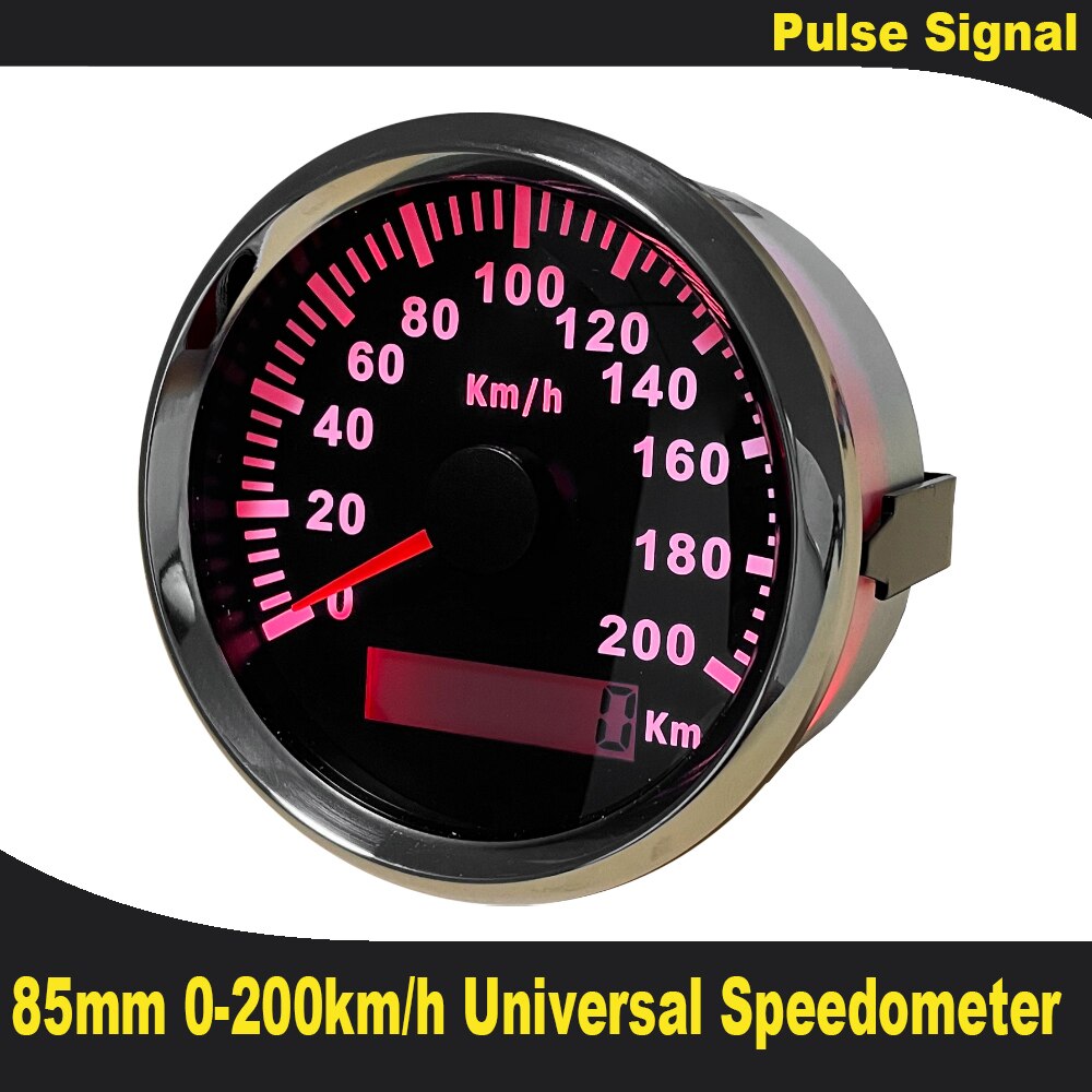 Universal 85mm Speedometer Odometer Speedo Gauge 200km/h for Car Truck Motor Auto with Red Backlight 12V 24V (Pulse Signal)