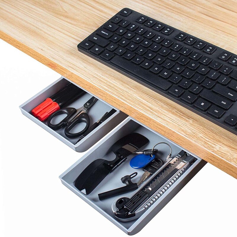 Self-Adhesive Stationary Container Under Desk Drawer Organizer For School Office Desk Hidden Desktop Organizer Pen Box Holder
