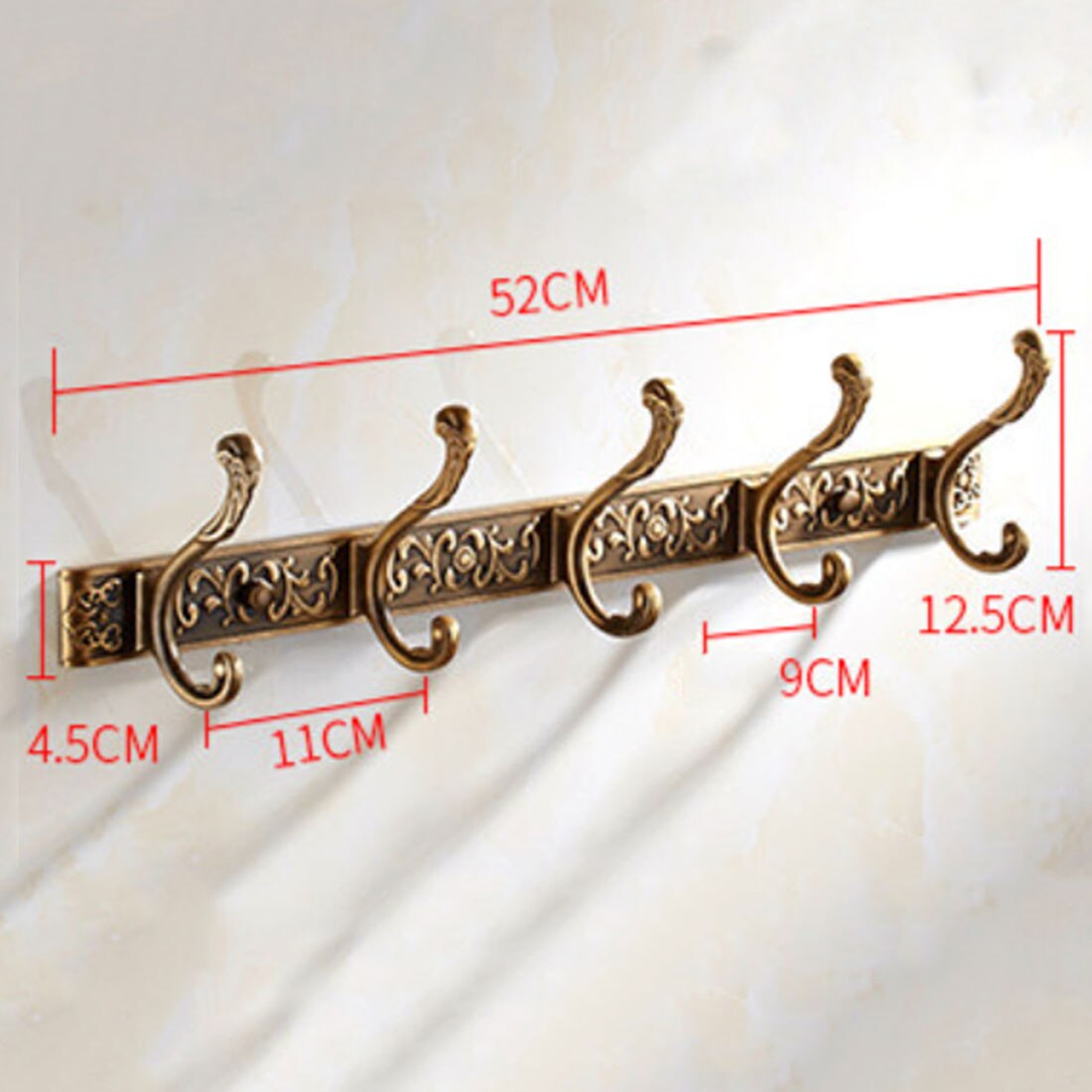 4/5 Row Hooks Coat Hanger Door Hooks Classical Robe Hooks Luxury Bathroom Wall Carving Antique Robe Hook Bathroom Accessories: 5 hooks