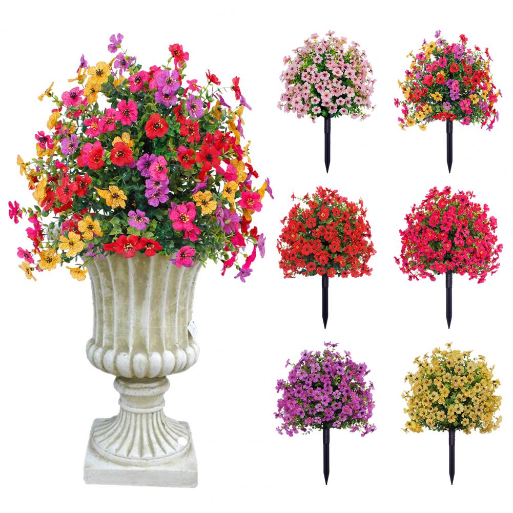 Artificial Stake Uv Resistant Artificial Flowers with Stakes for Indoor Outdoor Garden Porch Patio Wedding Party Decor Faux