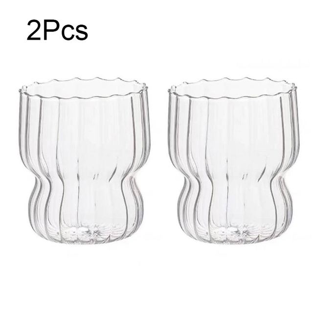 6/4/2/1Pcs Verticale Streep Koffie Mok Hittebestendig Glas Water Cups Transparante Thee mok Cup Voor Drinken Melk Beertea Sap: 2PCS