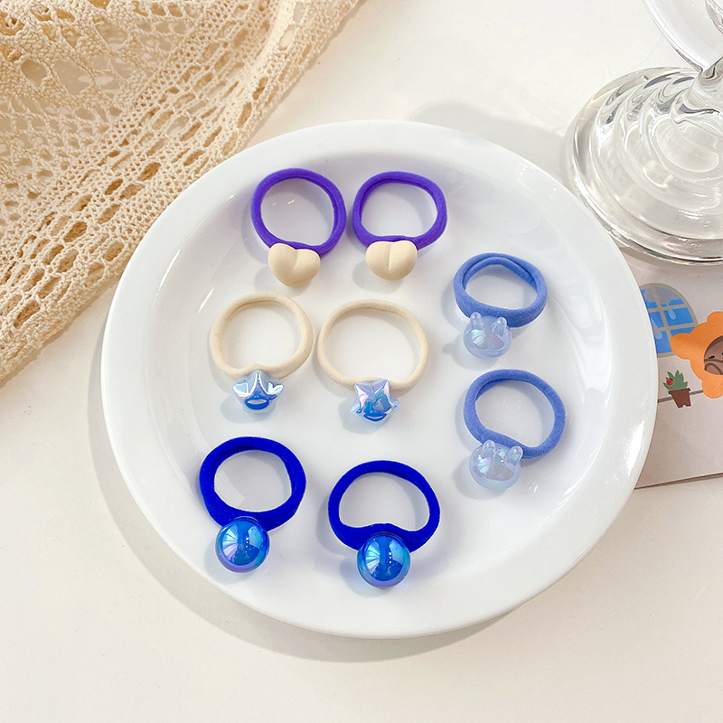 Boîte de chouchous en caoutchouc pour enfants, 5/8 pièces/boîte, bande de cheveux en forme de cœur, fleur, dessin animé, doux et brillant, accessoires pour cheveux: Blue-8 Pcs