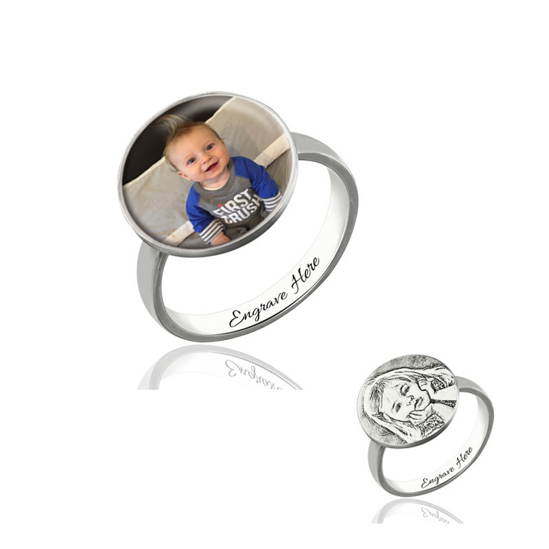 Amxiu Nach Familie Foto 925 Sterling Silber Ring Gravieren Namen Ringe Für Frauen murmeln Personalisierte DIY Bild Schmuck