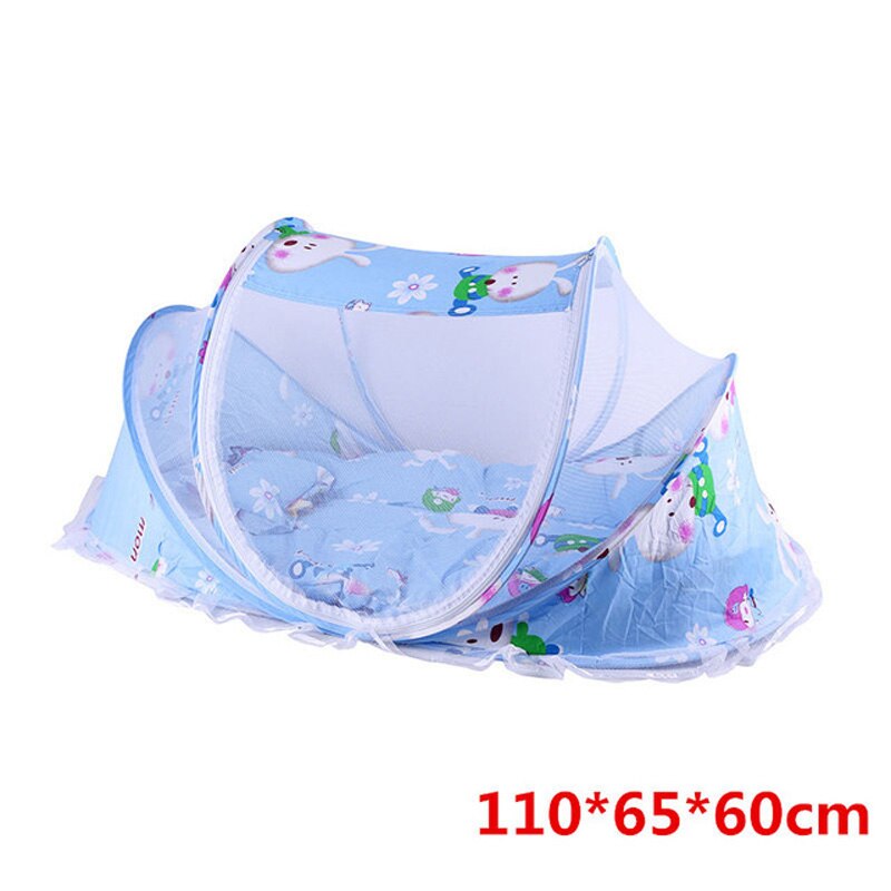 Imbaby Baby Klamboe Baby Beddengoed Wieg Netting Vouwen Kindje Muskietennetten Bed Netto Wattenschijfje Katoen Kussen Drie-stuk: Rabbit blue