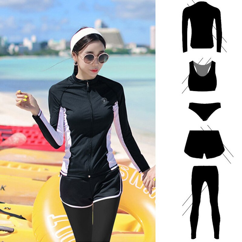 Vrouwen Lange Mouw Rashguard Badpak Sport Fitness Pak 5 Pc/sets Voor Yoga Running Yoga Jogging Surf Activiteiten Trainingspak