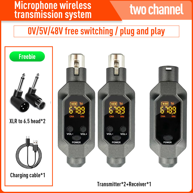 Konwerter mikrofonowy bezprzewodowy XLR Nadajnik i odbiornik System mikrofonowy bezprzewodowy do mikrofonów dynamicznych Przejście z przewodowego na bezprzewodowy: W kolorze khaki