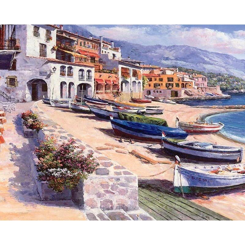 CHENISTORY Rahmen Stiefel Strand DIY Malerei Durch Zahlen Moderne Zauberstab Kunst Bild Durch Zahlen Acryl Leinwand Durch Zahlen Für Hause dekore: Dunkelgrau / 24x24 cm