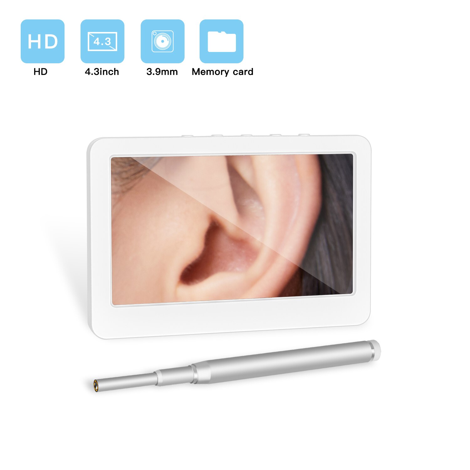 4.3Inch 2MP 3.9mm EarPick Endoscope Camera Ear Wax Removal Otoscope Inspection Earscope Cleaner 3in1 USB Ear Camera