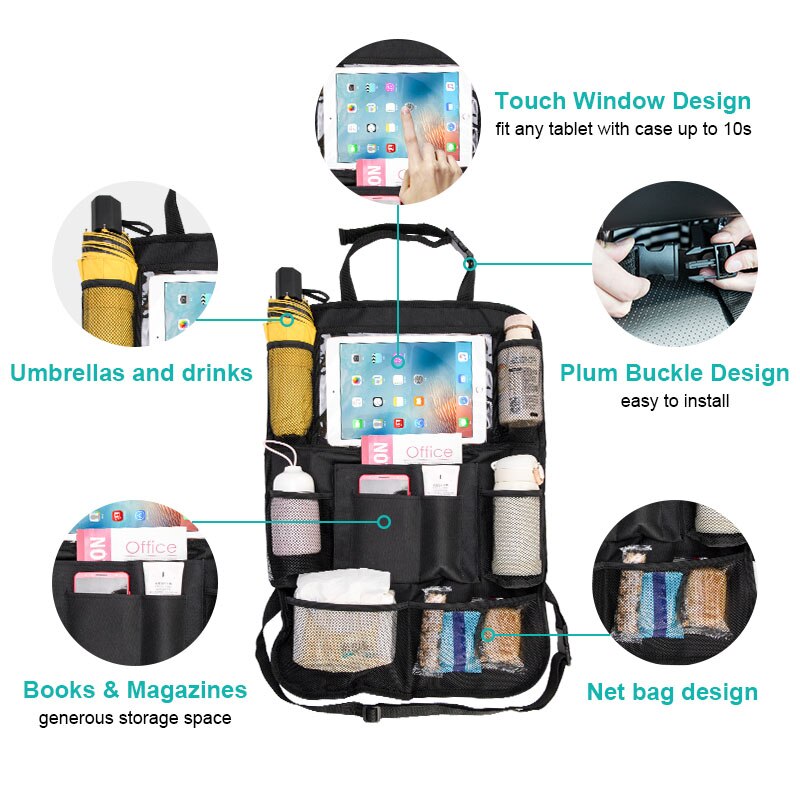 Car Seat Back Organizer Multi-Pocket Storage Bag Tablet Holder Backseat Organizer Automobiles Interior Accessory Stowing Tidying
