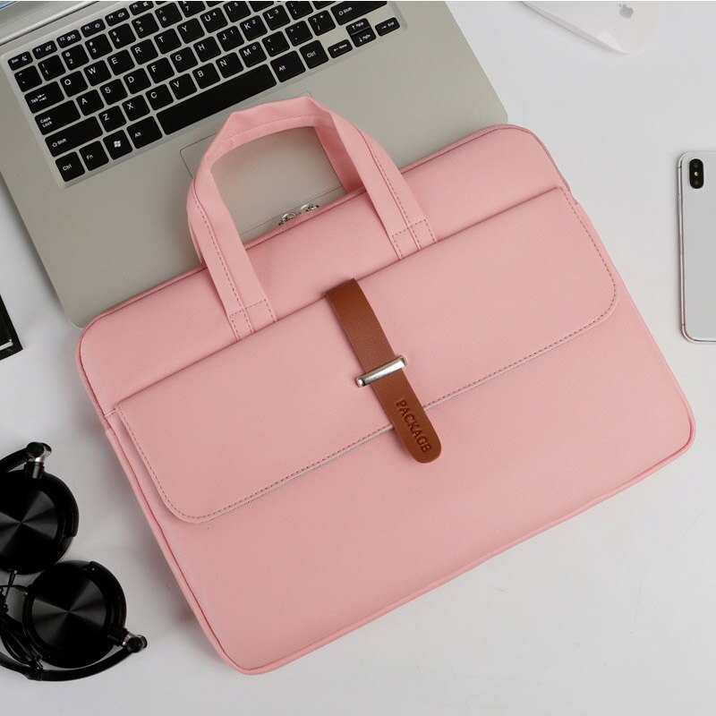 Briefcase Pu Waterproof Scratch-resistant Laptop Briefcase 13 -15.6 inch Notebook Shoulder Bag Carry Case women and men: 13-13.3inch pink