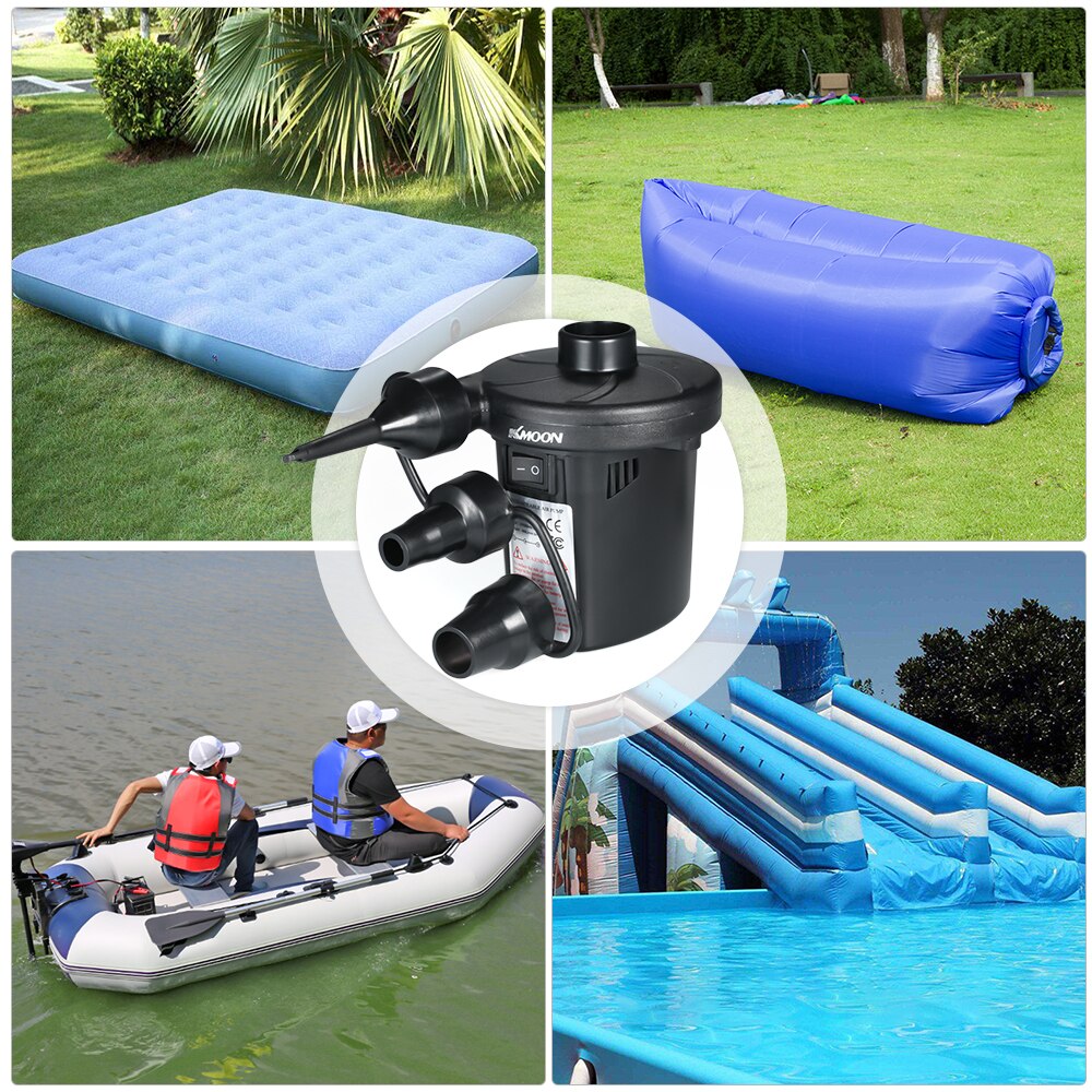 Kkmoon opblaasbare pomp elektrische luchtbed campingpomp met 3 spuitmonden draagbaar snel vullend voor auto thuisgebruik