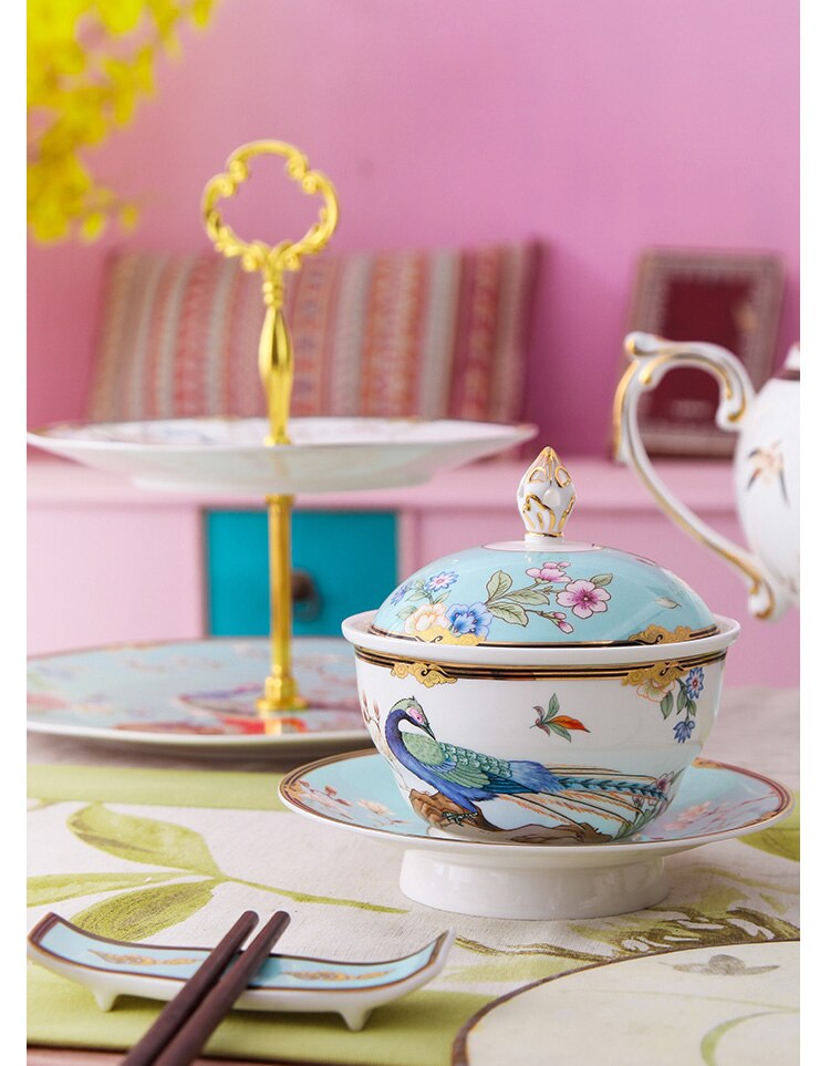 Oosterse Bone China Servies Set Soeppan Combinatie High End Keramische 8Inch Plaat 12Inch Vis Plaat Kruiden Jar