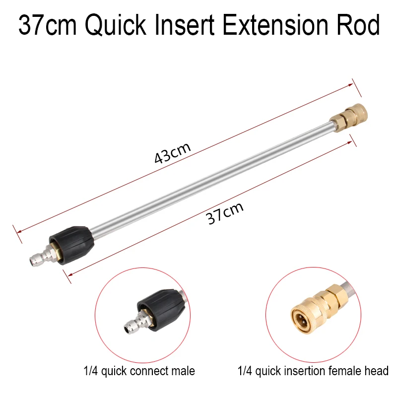 Tige d'extension haute pression en acier inoxydable pour Machine à laver de voiture, pour étendre la longueur du nettoyage par pulvérisation du pistolet à eau: Black