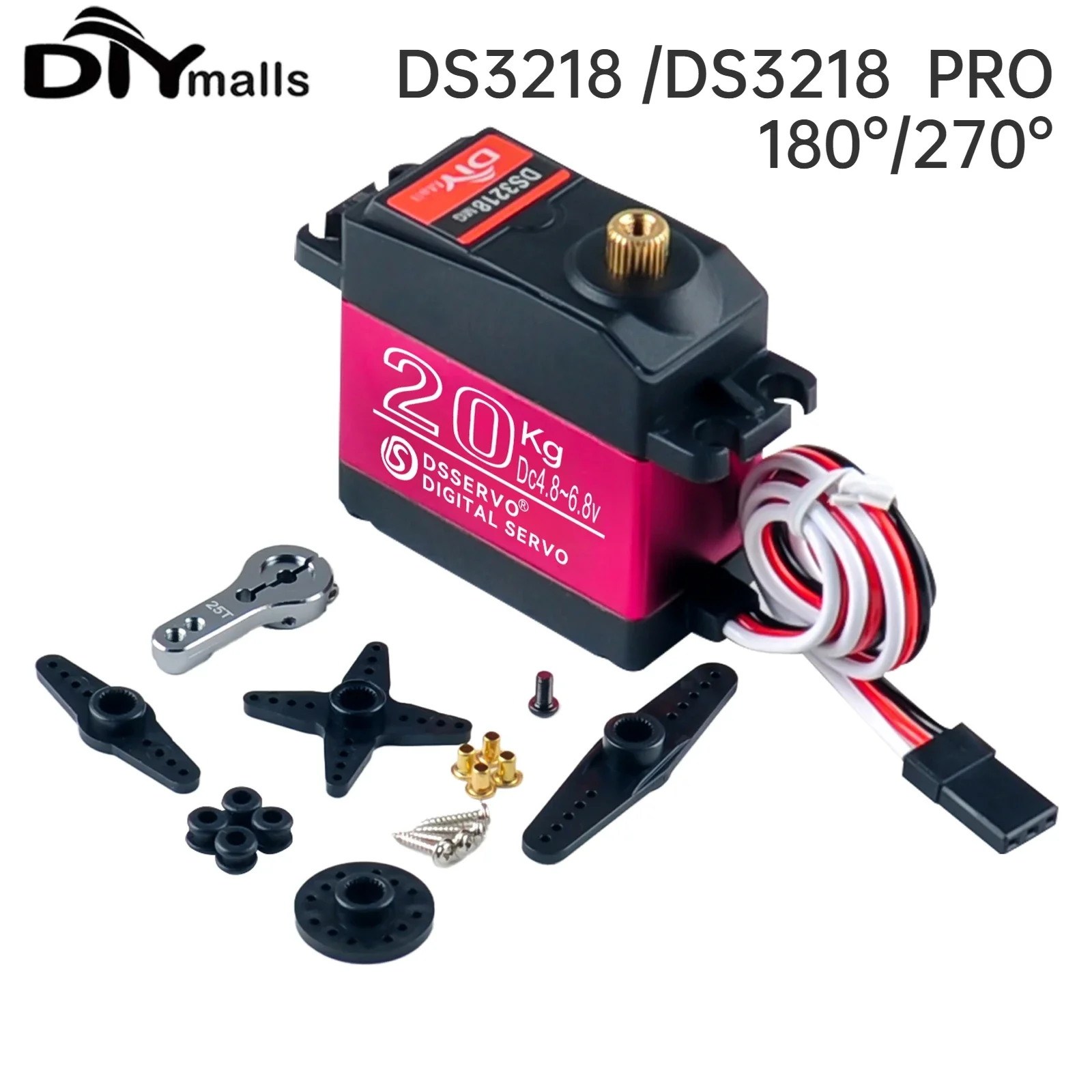 Servo de 20KG DS3218 / PRO 180 Servo de alta velocidad de 270 grados Servo Digital de engranaje de Metal resistente al agua Servo RC para coches RC a escala 1/8 1/10