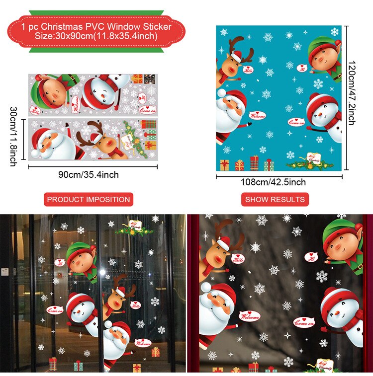 Pegatinas navideñas para pared, calcomanías para Festival de ventana, Papá Noel, muñeco de nieve, decoraciones navideñas para el hogar, adornos de Navidad y Año