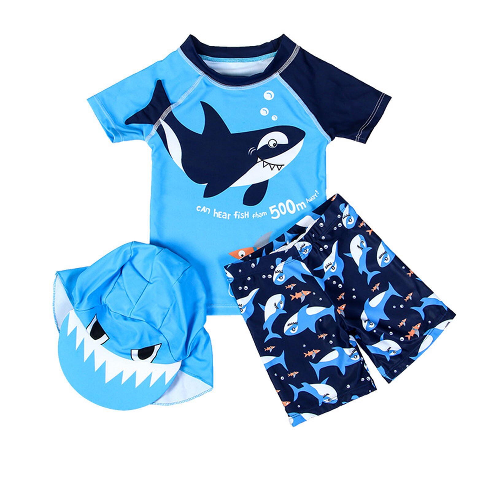 Cartoon Print Jongens Badmode Sets Peuter Baby Kids Cartoon Brief T-shirt + Shorts + Hoed Badmode Badpak Set Zomer Zwemmen strand: 2-3 Years