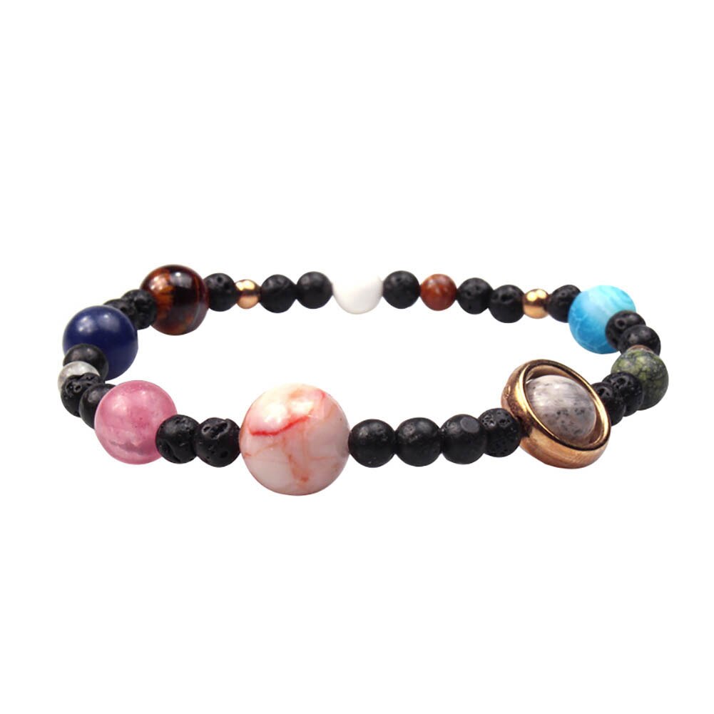 Charm Bracelet Jewelry Women Cosmic Galaxy Solar System Eight Planets Natural Stone Elastic Bracelet Bangle TOA