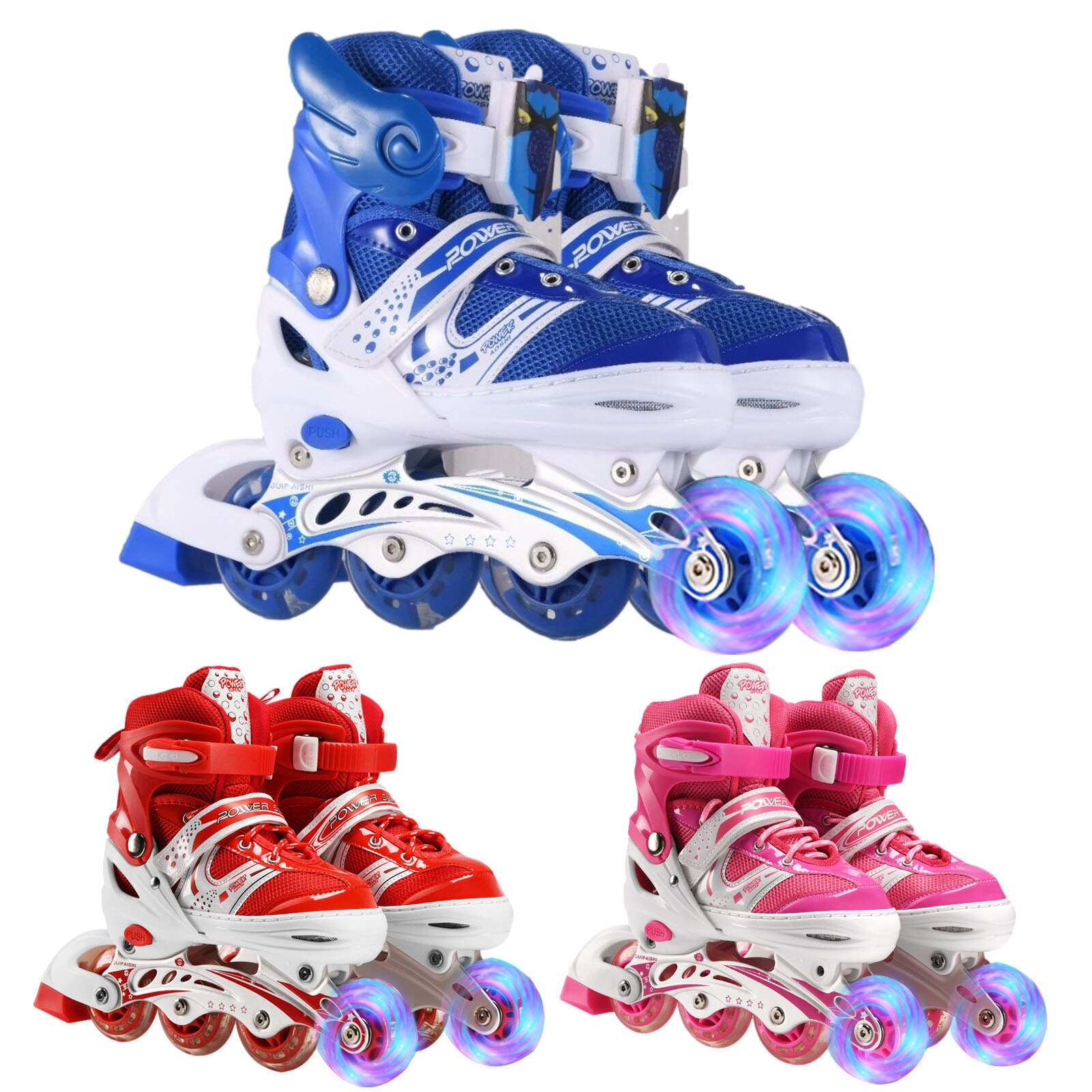 Adjustable Children Inline Skates Outdoor Sports Full Flash Rollerblades Inline Skates Luminous High Elestic Wheel Skates