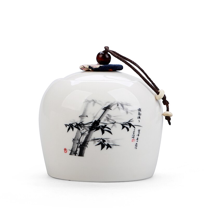 Pintura de tinta china caja de té de cerámica Mini 7,5*7 cm tarros de dulces especias para la cocina tarro de almacenamiento de azúcar tarro para nueces secas contenedor de alimentos: yuci mozhu