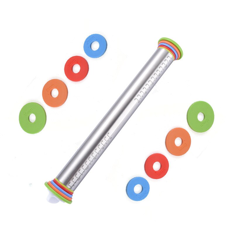 Adjustable Stainless Steel Rolling Pin Dough Mat Dough Roller 4 Removable Adjustable Thickness Rings Pizza Pastry Pie Baking: A