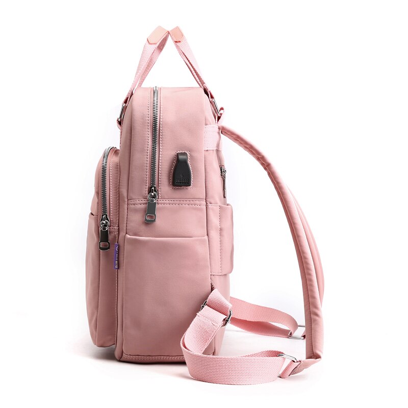 PUIMENTIUA Nylon Frauen Schule Rucksäcke Anti Theft USB Ladung Rucksack Wasserdichte Bagpack Schule Taschen Teenager Reisetasche