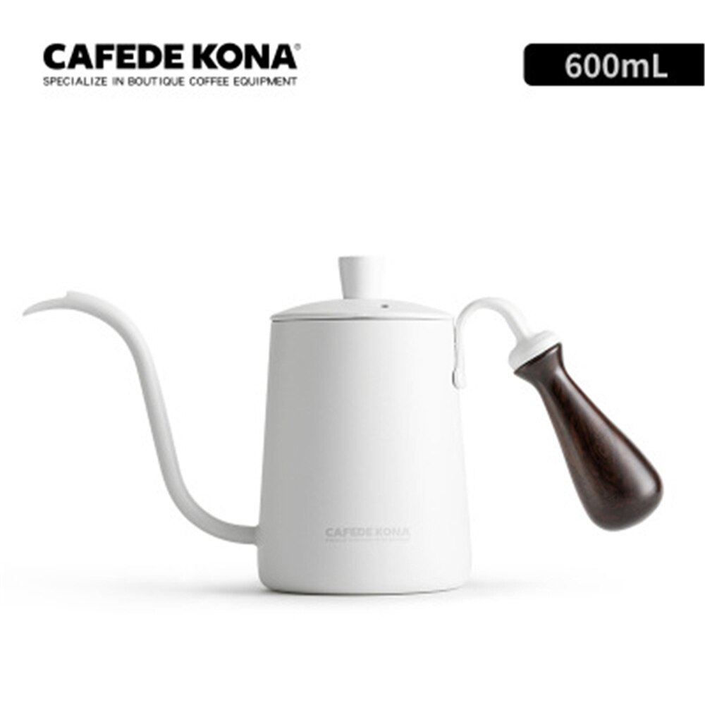 CAFEDE KONA cafetière 360ML/600ML en acier inoxydable col de cygne goutte à goutte bouilloire col de cygne bouche mince goutte à goutte café bouilloire théière: 600ML White