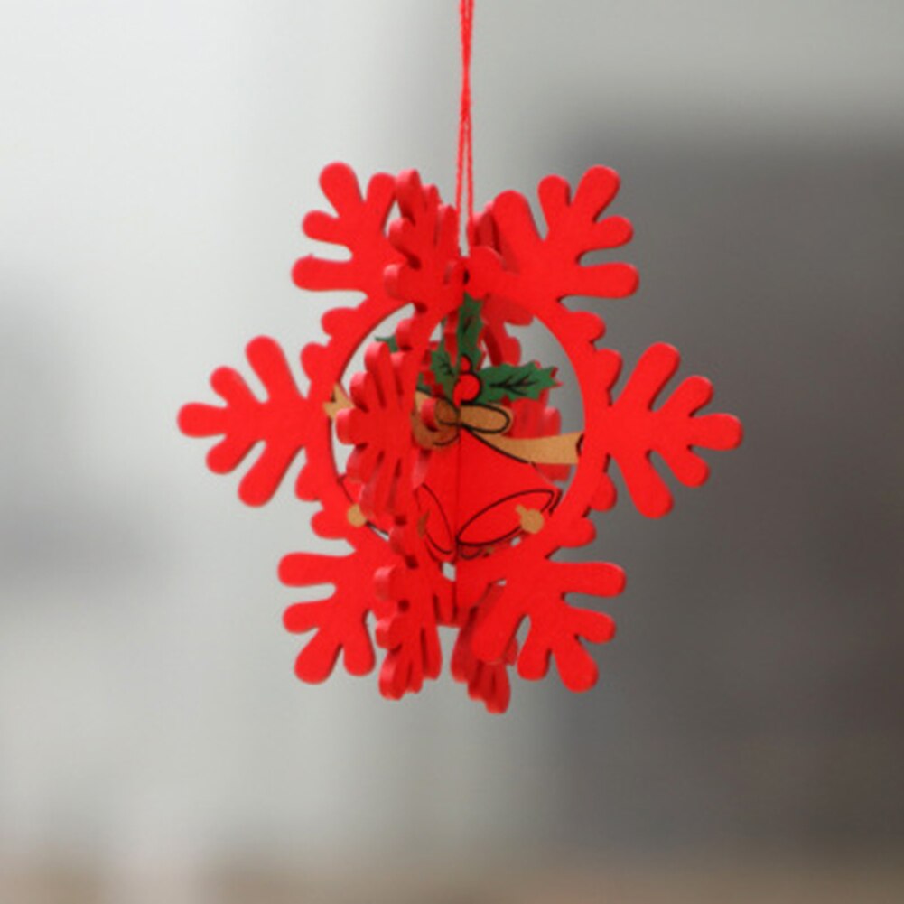 3D Christmas Ornament Wooden Hanging Pendants Star Xmas Tree Bell Christmas Decorations for Home Party S55: red snowflake