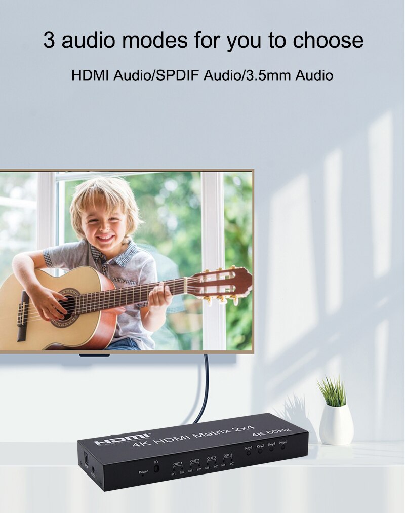 Interruptor Extractor de Audio SPDIF 3D, matriz HDMI 2x4, 4K @ 60Hz, 2 en 4, 4K, HDMI, convertidor de vídeo, Monitor de PC a TV