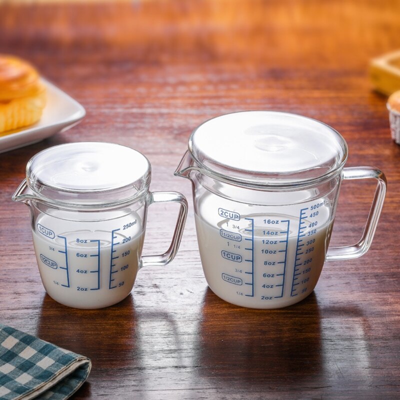 Heat Resistant Glass Measuring Cup Scale Marking Cup Microwave Measuring Cup with Lid