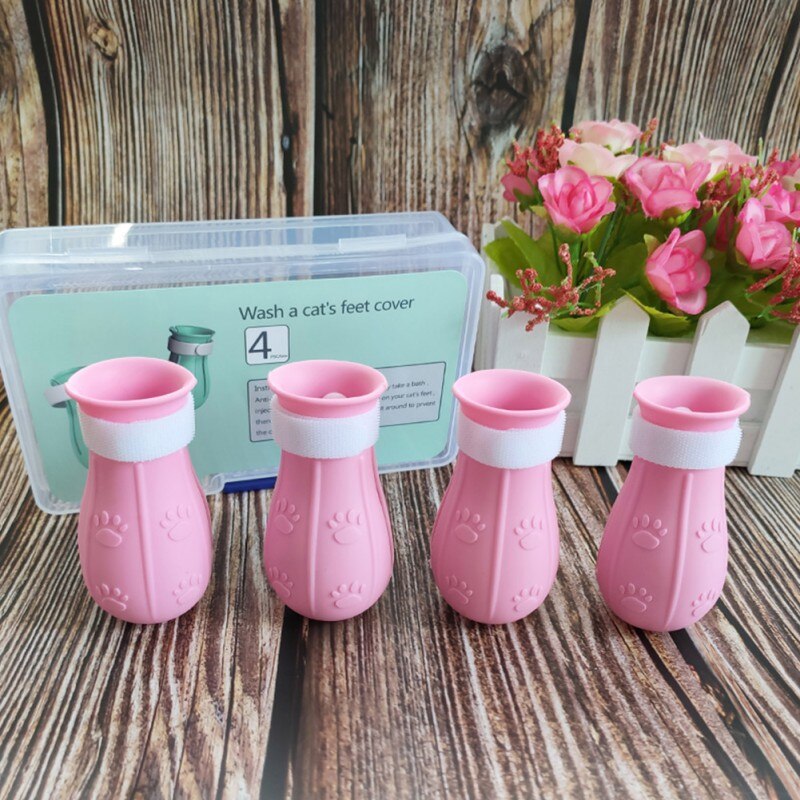 4PCS Pet Cat Paw Injection Bathing Scratch-Proof Silicone Pet Cat Anti-Grab Glove Bath Scratches Foot Cover Feeding Medicine: A1