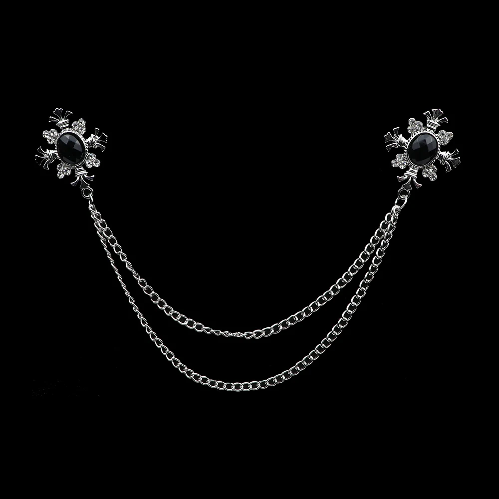 Broche de borla de caballero a la para hombre, traje, camisa, cuello, cadena cruzada de cristal, Pin de solapa, accesorios de boda Retro con diamantes de imitación: Color oro puro