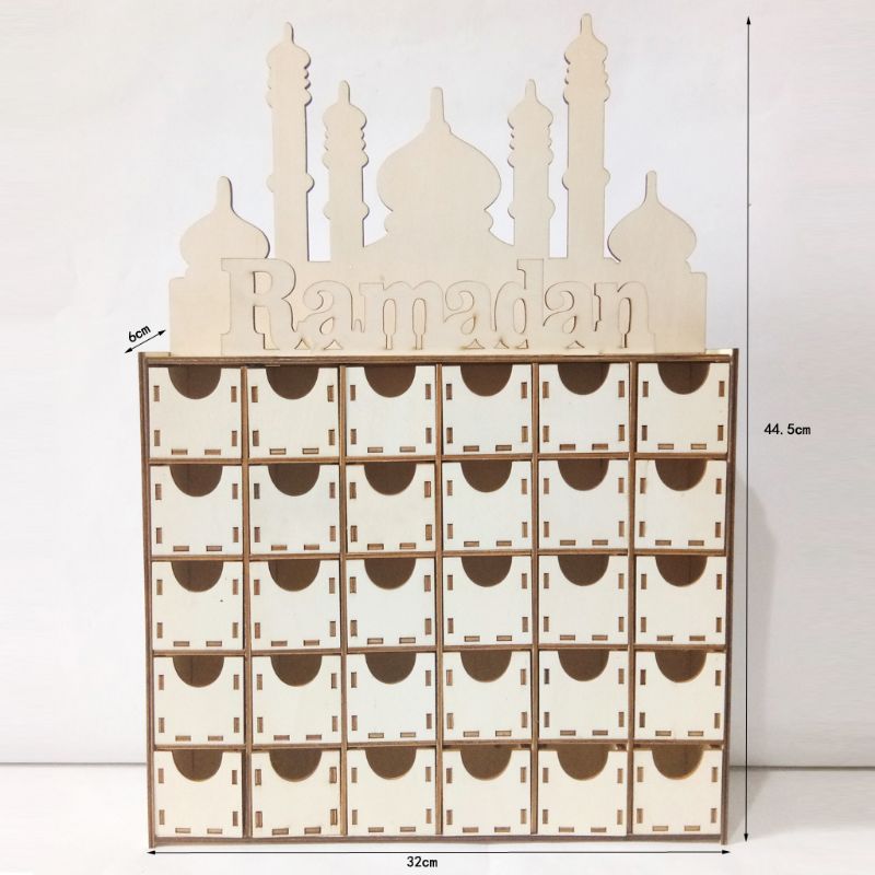 Ramadan Countdown Calendar DIY Wood Eid Mubarak Ornament Wooden Drawer Home Party Decoration: Style 4