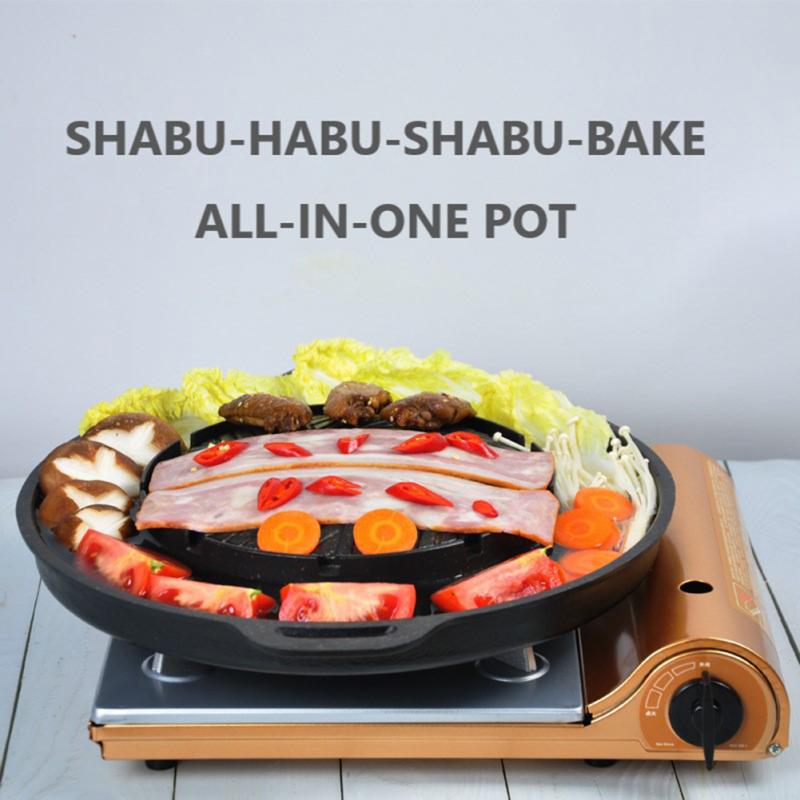 Non-stick Aluminum Alloy Round Shabu-grilled Pan Korean Cassette Grill Pan Small Pot Oil Leaking Pan Restaurant