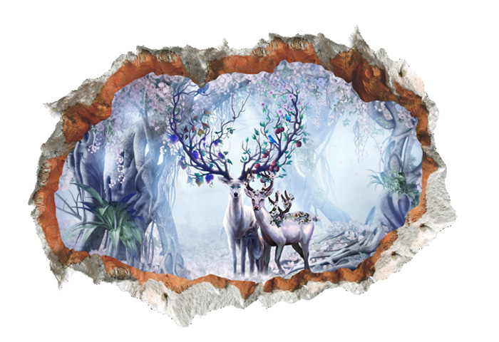 Pared rota 3D ciervo alce bosque pegatina de pared de sala de estar extraíble para la decoración del hogar, pegatinas de fondo, pegatinas de paisaje artístico: 2