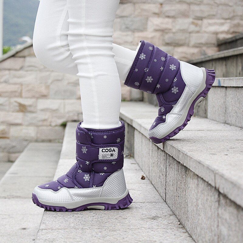 Brand Winter Children Shoes Girl And Boy Boots Water-proof Leather Kids Snow Boots Plush Waterproof Shoes