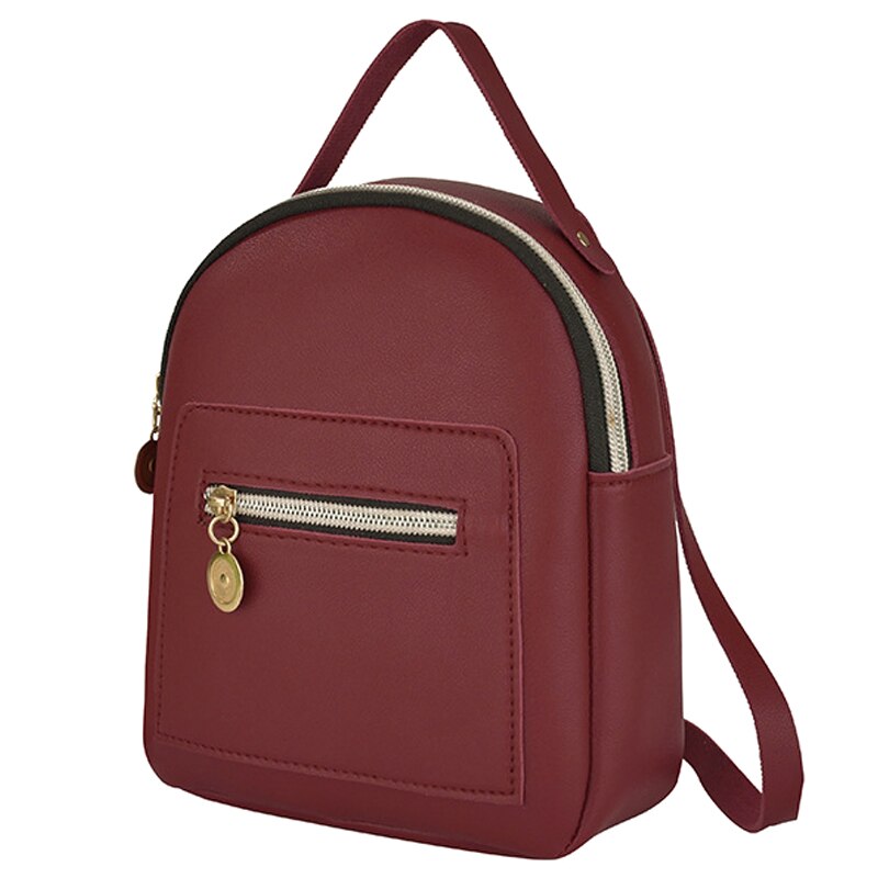 Women Backpack Bag Zipper Large Capacity PU Leather for Travel Mobile Phone: Red