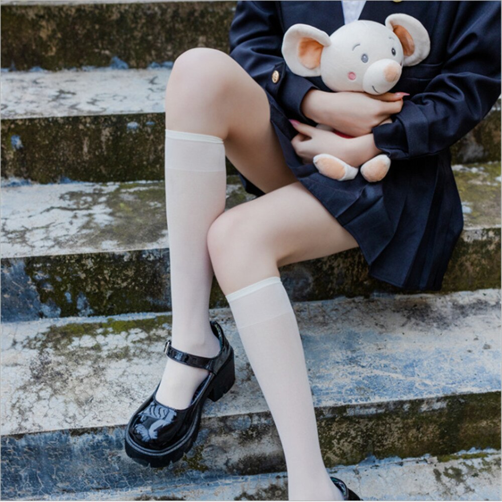 Japanese Jk Uniform Stockings Over the Knee Velvet White Half Calf Stockings Harajuku Knee Stockings