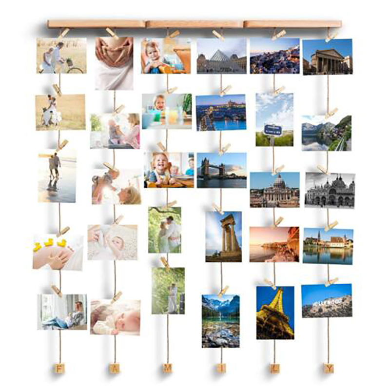 Familie træ fotoramme arrangør holder baggrund vægophæng diy billede foto baggrund collage display med 25 clips