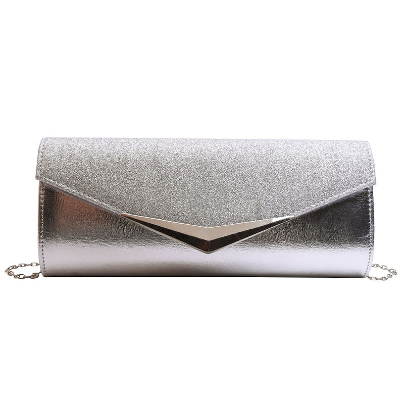 Kvinner konvolutt håndveske gullkjede dag clutch dame bling glitter crossbody vesker bryllupsfest middag kveldsveske sølv  xa593h: Sølv