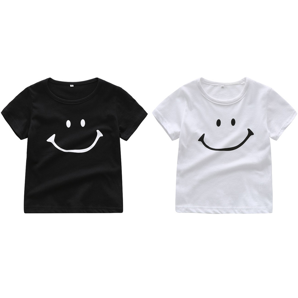 Brand Pasgeboren Kids Jongen Meisje Glimlach Cartoon Korte Mouw T-shirt Tee Tops Casual Kinderen Zomer Kleding 6-24M: WHITE / 6m