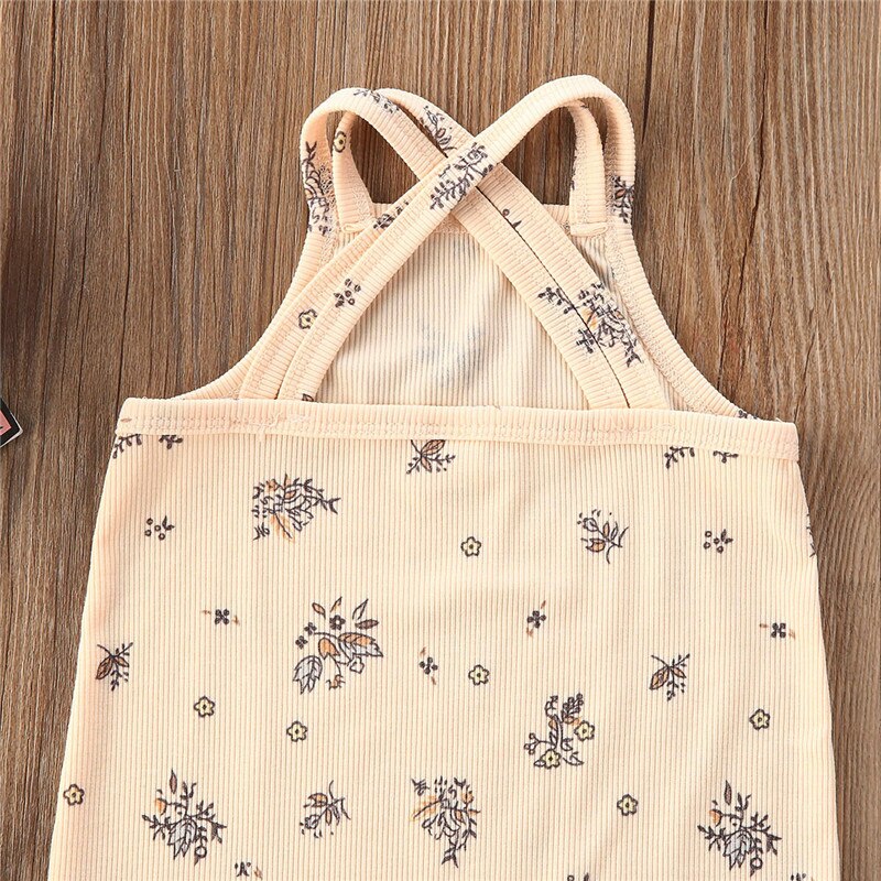 Atmungsaktive Kleinkind ärmellos Spielanzug Sommer Süße Stil Baby Jungen Mädchen Blumen- Werk Druck Kreuz Nacken Riemen Strumpf Gesamt