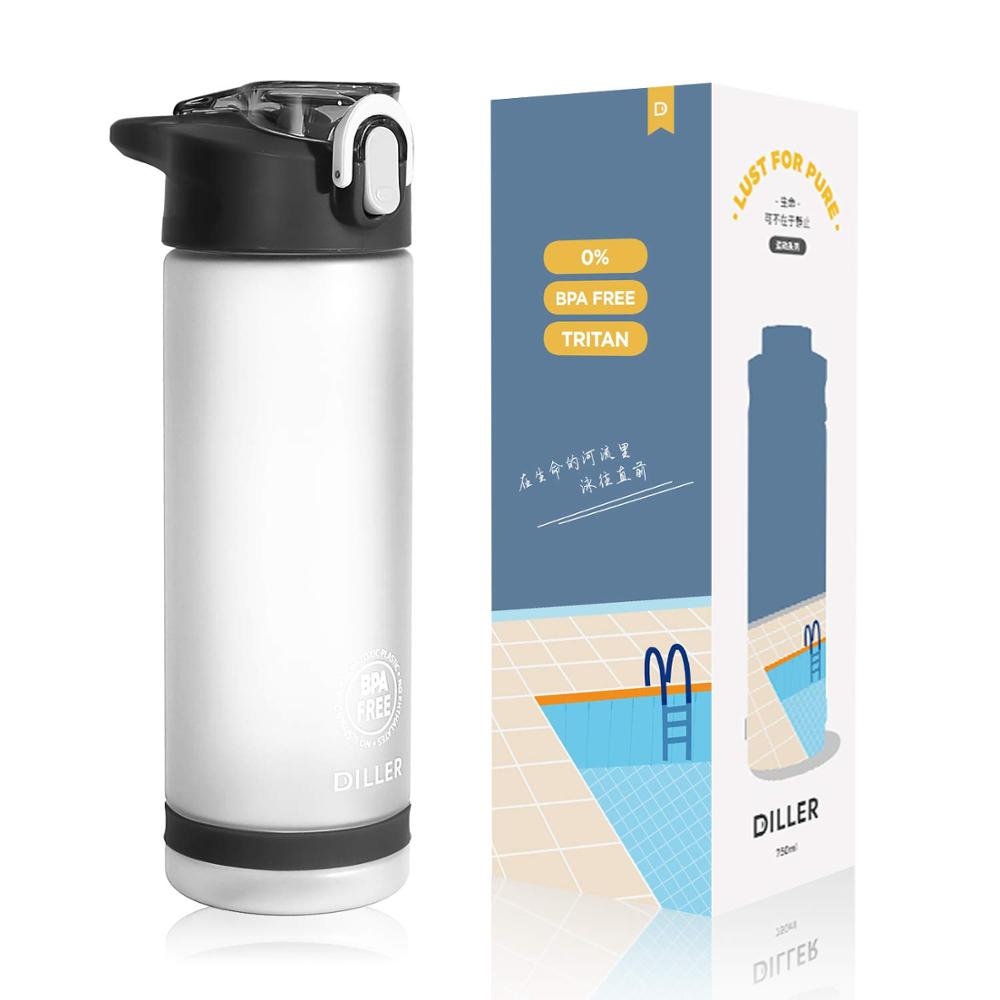 Diller Water sport fles met Stro voor Gym Fles BPA Gratis tritan plastic Sport Shaker water + flessen 750ml voor Kid/Vrouwen: 0.55L / WHITE