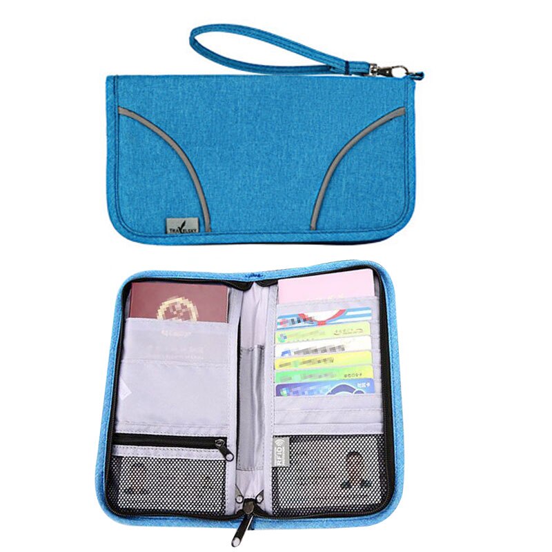 Porte-passeport de voyage RFID, porte-monnaie multifonction étanche pour famille, organisateur de documents de voyage, porte-cartes de crédit: B-Blue